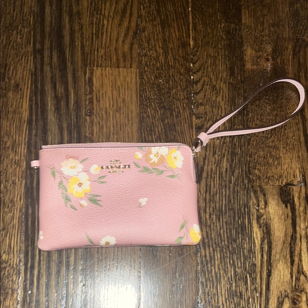 Coach Pink Wristlet with Yellow Floral Design